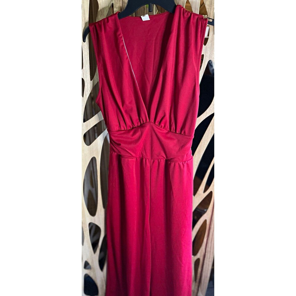 HALARA Red Solid V-Neck Sleeveless Ruched Pocket Jumpsuit Easy Peezy Size L
